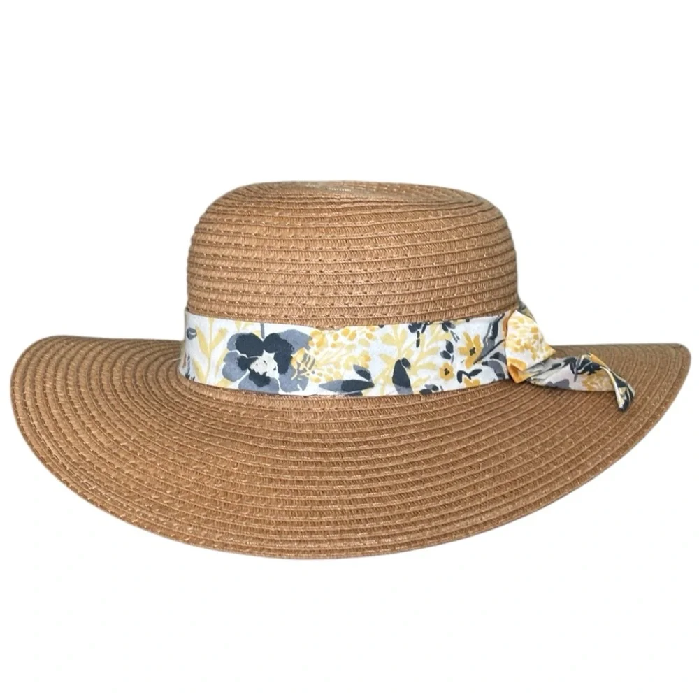 Aman Export Inc Wide Brim Foldable Ribbon Bow Straw Hat